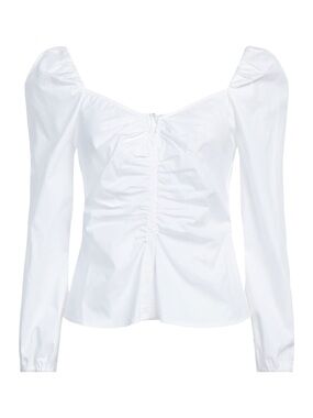 Veronica Beard Zhou Ruched Square-Neck Long-Sleeve Top in White Size 10